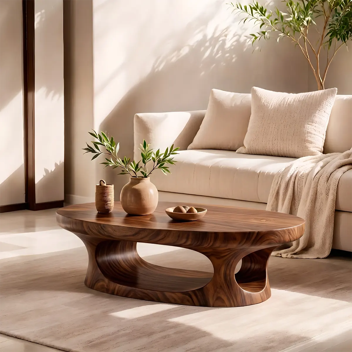 Modern Oval Coffee Table with Shelf | Sculptural Cocktail Table for Contemporary Living Room TT006-1650