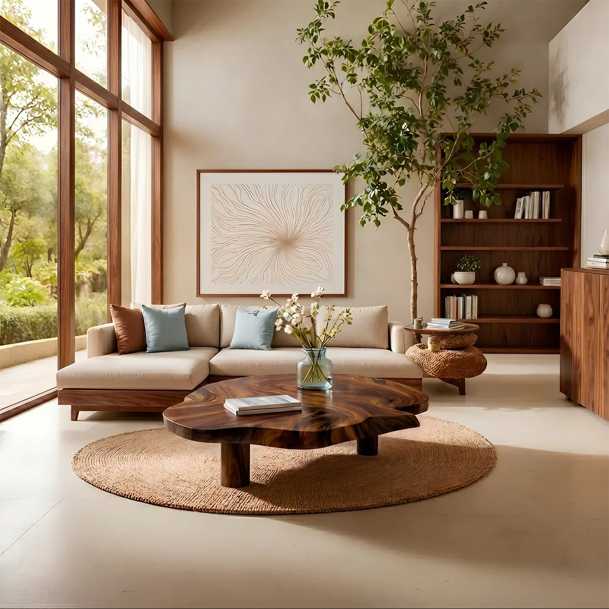 Organic Clover Solid Wood Coffee Table – Handcrafted Modern Living Room Table