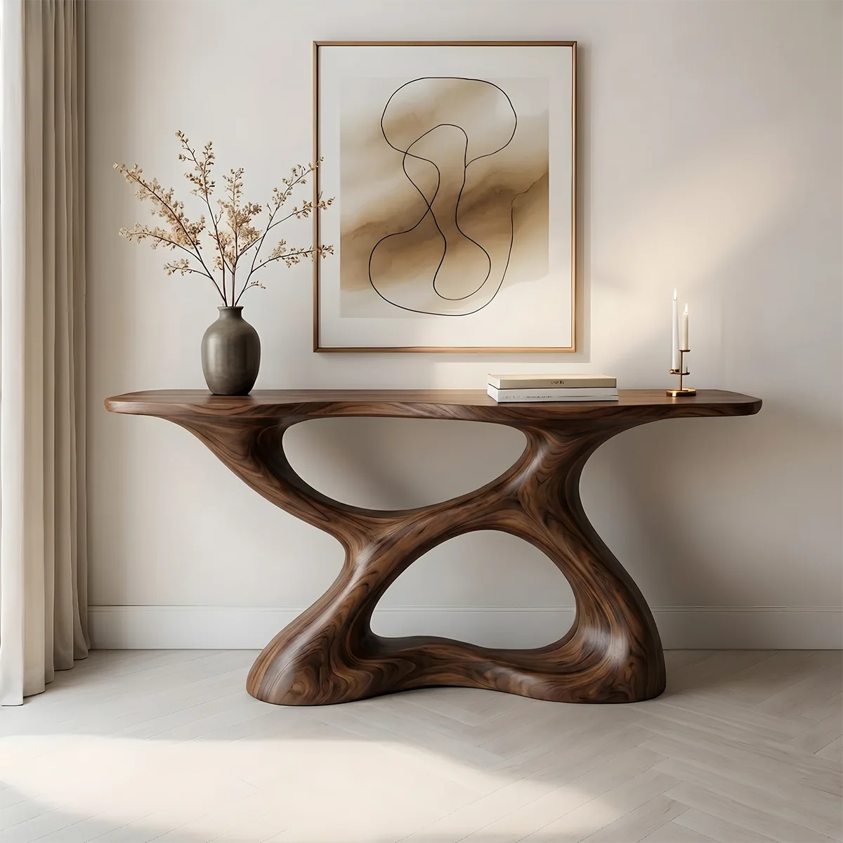 Sculptural Wood Console Table | Organic Modern Entryway Table