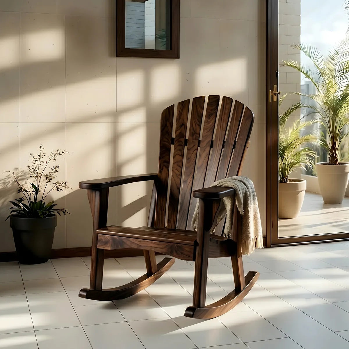 Handcrafted Solid Wood Adirondack Rocking Chair Outdoor Patio Chair