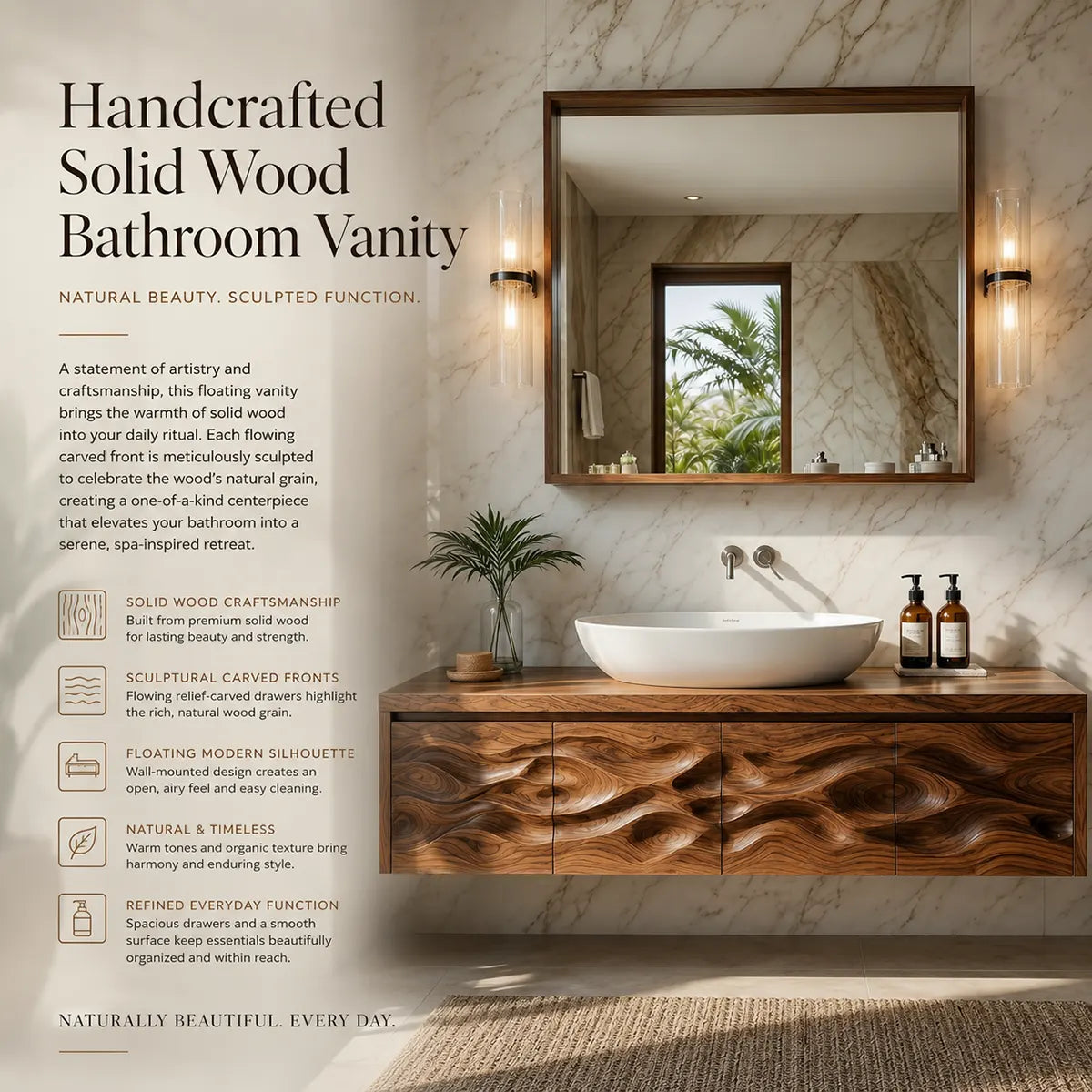 Organic Wave Carved Floating Bathroom Vanity Cabinet TT006-1798
