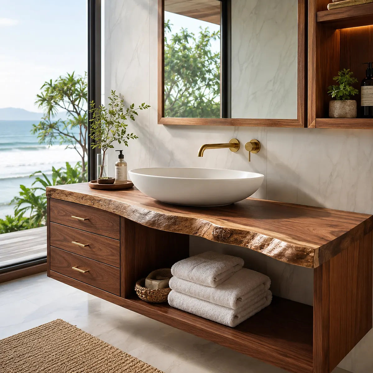 Modern Bathroom Vanity with 3 Drawers & Open Shelf | Freestanding Bathroom Cabinet TT006-3YAD4ZW