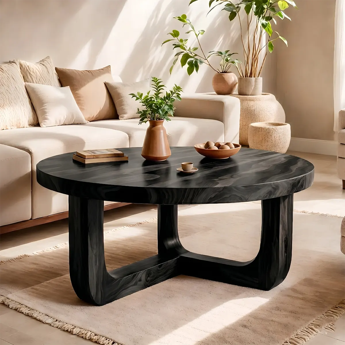 Round Wood Coffee Table, Sculptural Center Table, Organic Modern Living Room Furniture TT006-1637