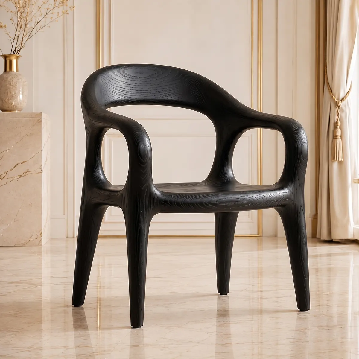 Handcrafted Organic Wood Chair with Sculptural Curved Frame TT006-2074