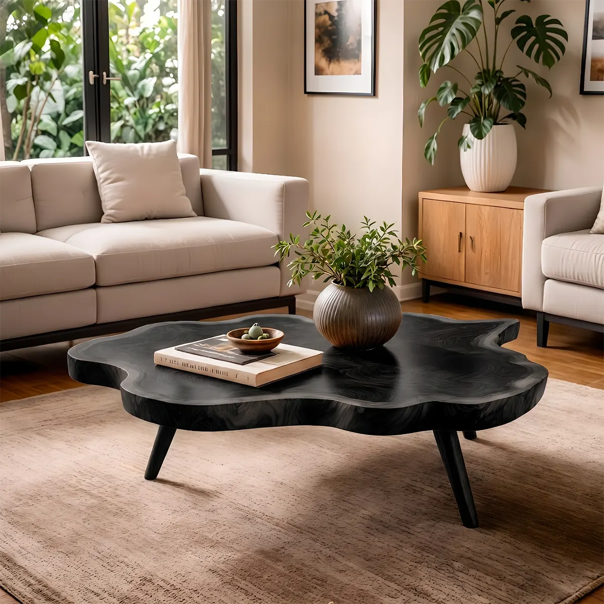 Live Edge Solid Wood Coffee Table | Organic Freeform Hardwood Cocktail Table TT006-8973