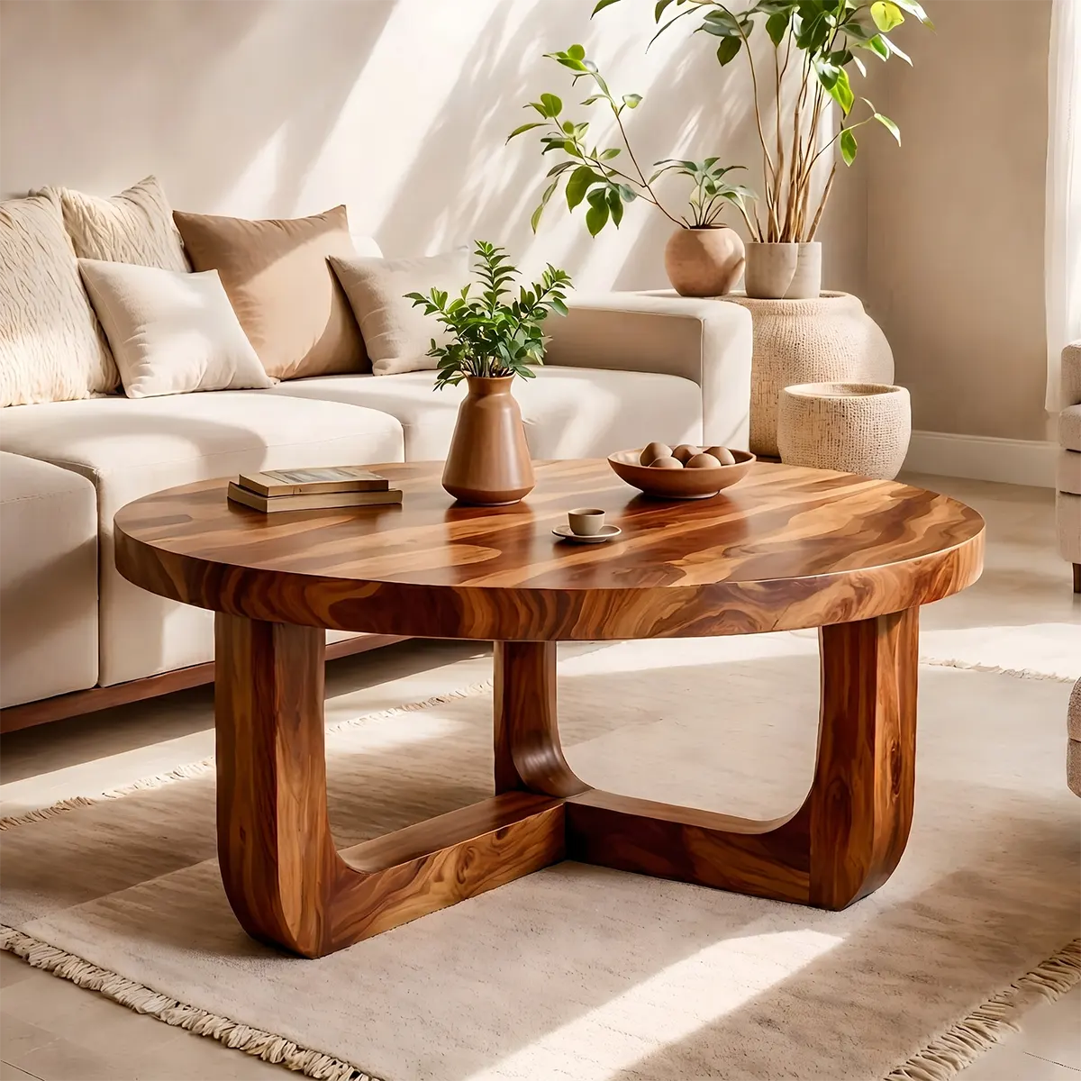 Round Wood Coffee Table, Sculptural Center Table, Organic Modern Living Room Furniture TT006-1637