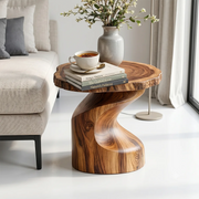 Sculptural Solid Wood Side Table, Live Edge Round End Table, Twisted Pedestal Accent Table TH003-9052