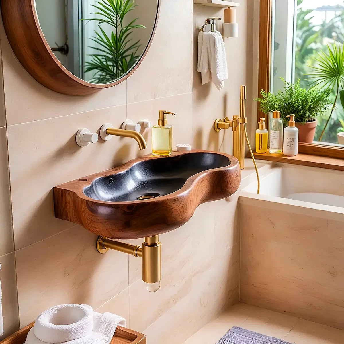 Sculptural Wall Mounted Bathroom Sink | Organic Floating Basin with Curved Edge TT006-2YVT6CP