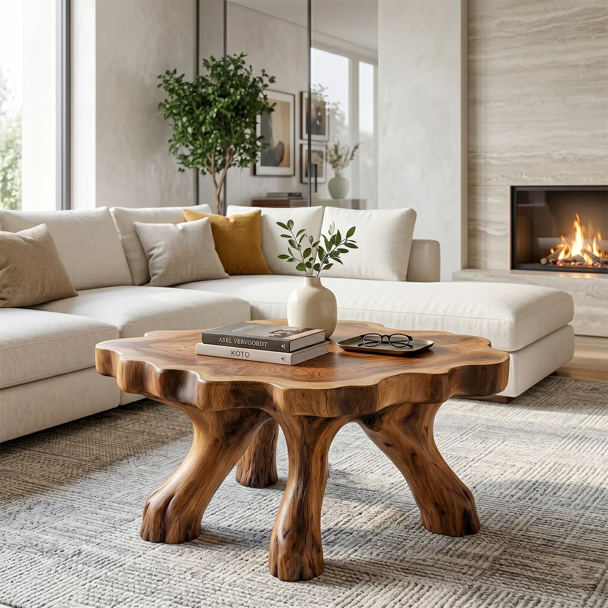 Sculptural Solid Wood Coffee Table with Tree Root Legs TH003-3728