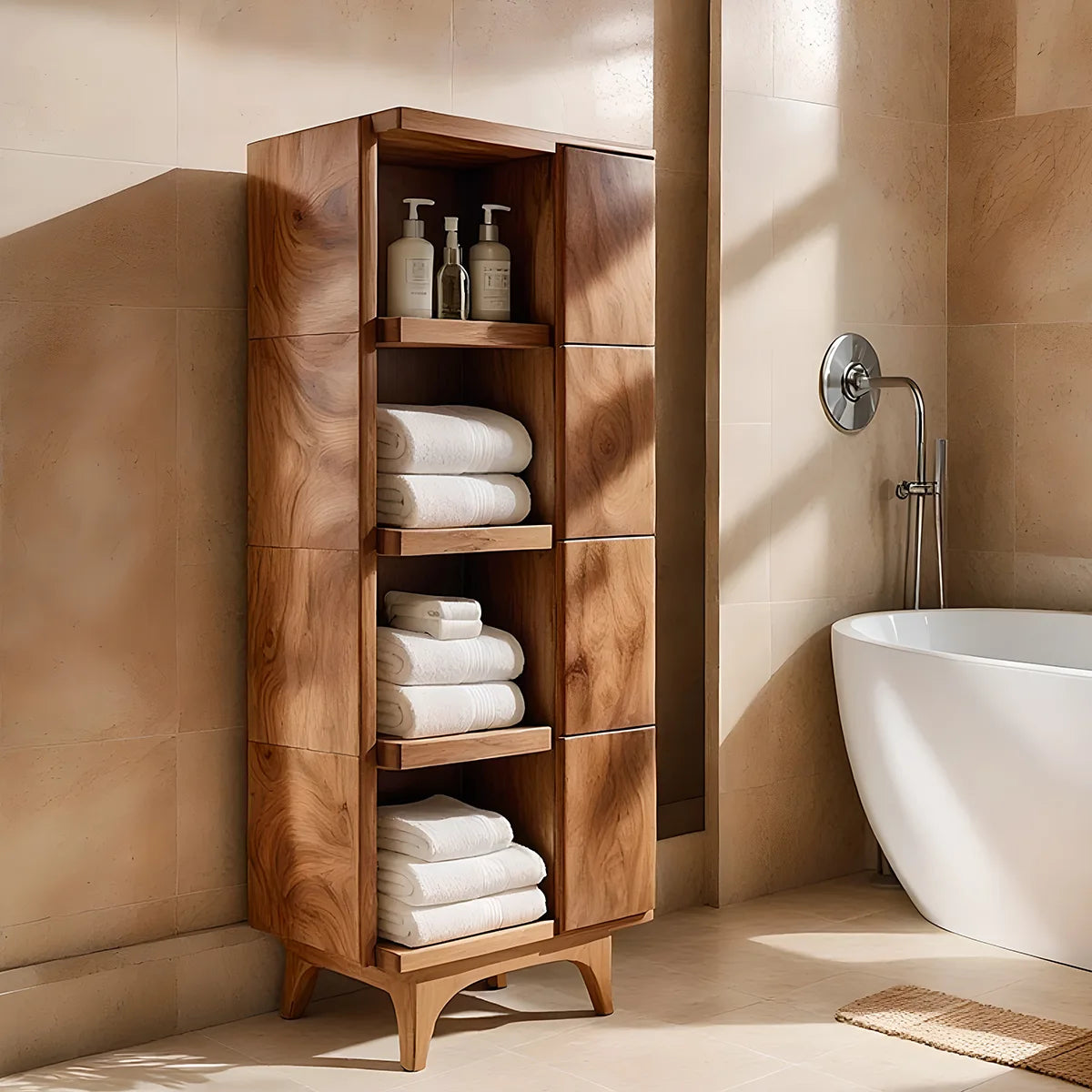 Handcrafted Solid Wood Bathroom Storage Cabinet