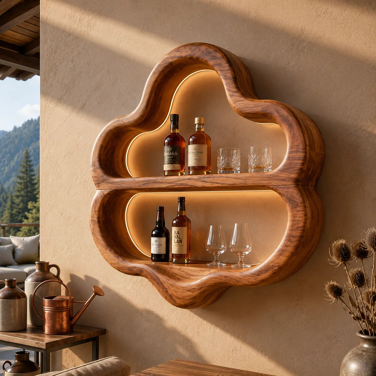 Sculptural Solid Wood Wall Wine Holder for Home Bars & Wine Lovers TT006-5261