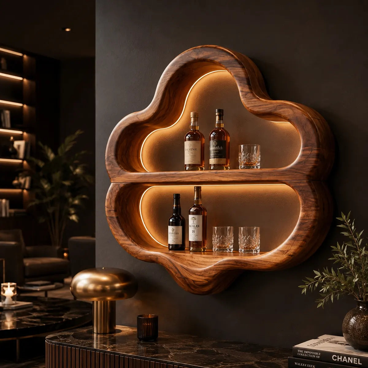 Sculptural Solid Wood Wall Wine Holder for Home Bars & Wine Lovers TT006-5261