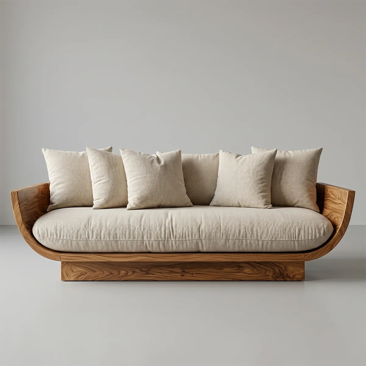 Handcrafted Organic Modern Solid Wood Lounge Sofa with Curved Frame