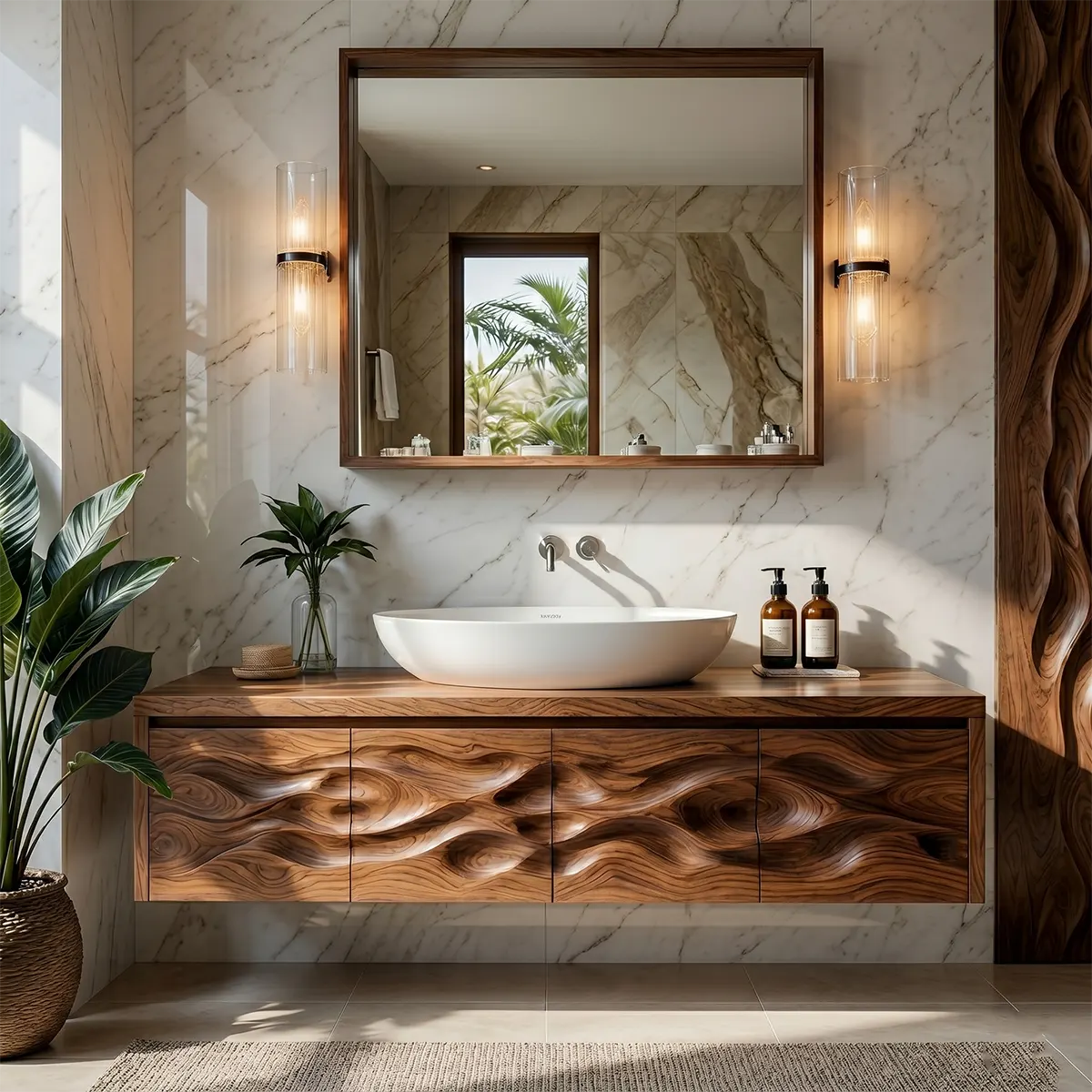 Organic Wave Carved Floating Bathroom Vanity Cabinet TT006-1798