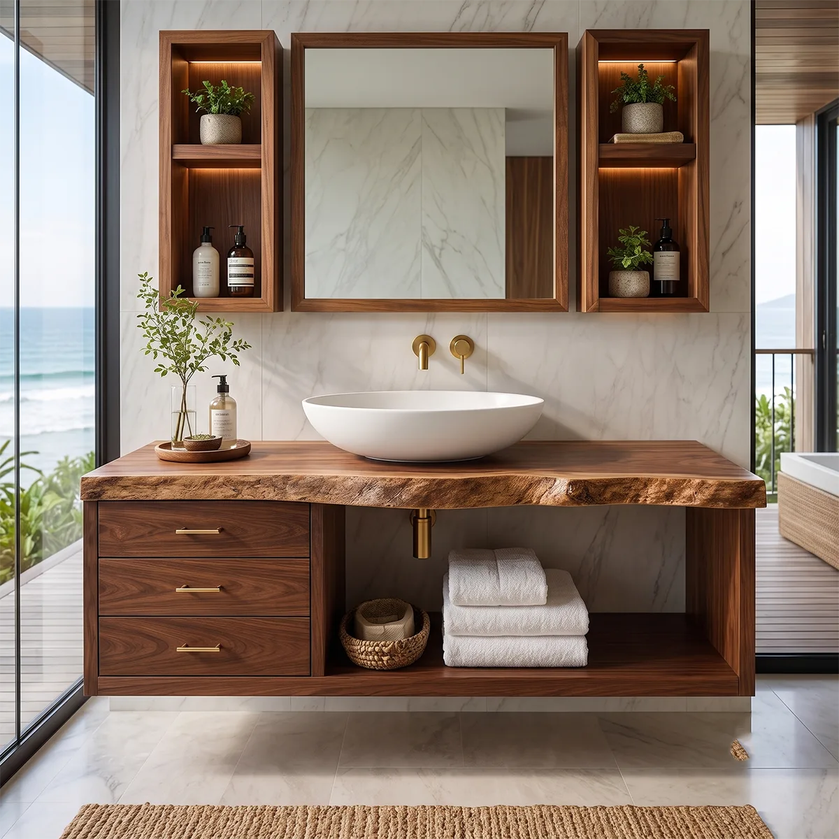Modern Bathroom Vanity with 3 Drawers & Open Shelf | Freestanding Bathroom Cabinet TT006-3YAD4ZW