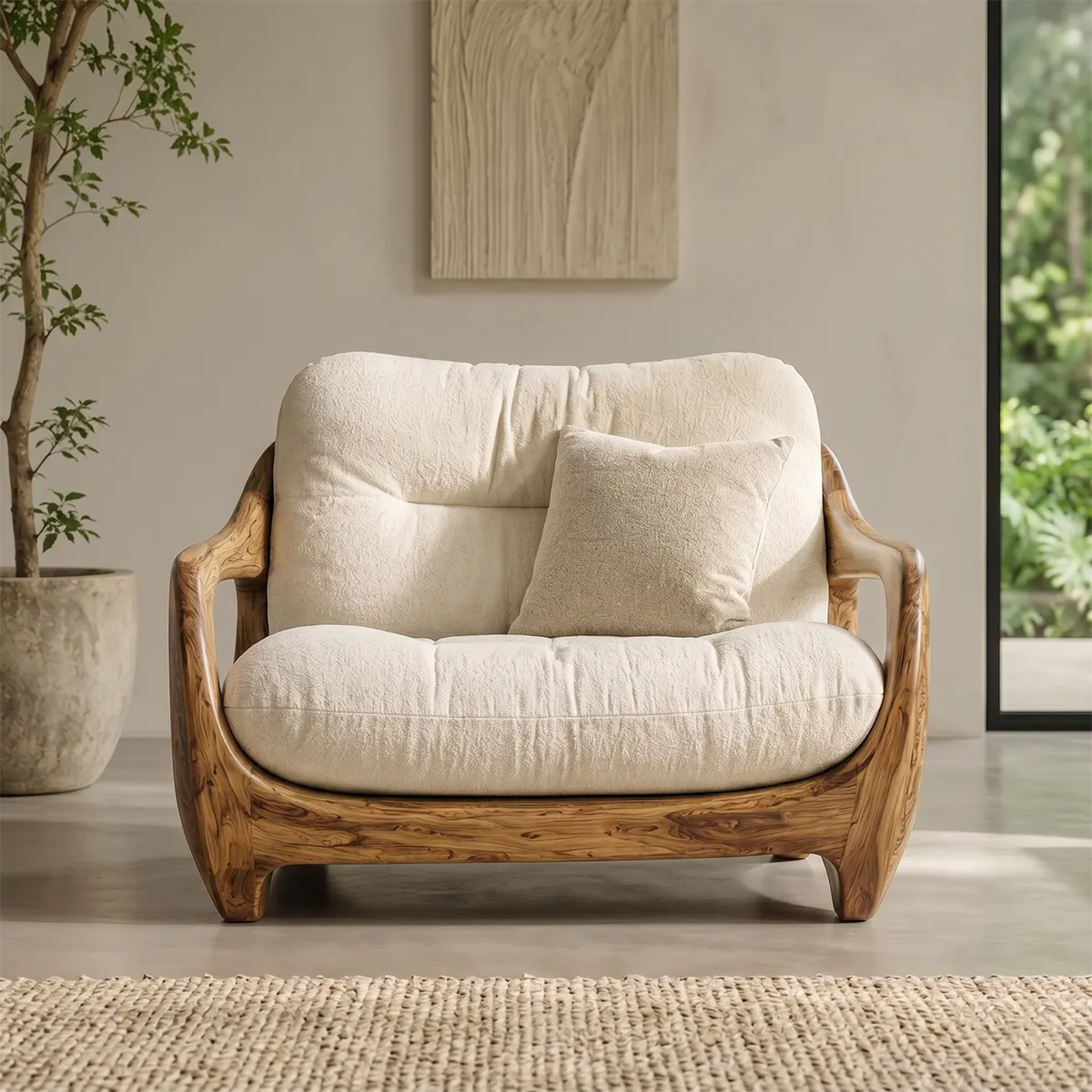 Organic Lounge Chair, Luxury Accent Chair, Modern Wood Frame Armchair TT006-7455