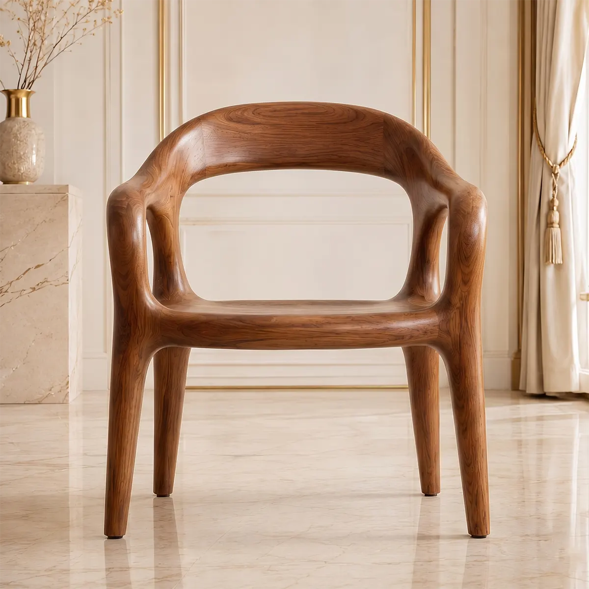 Handcrafted Organic Wood Chair with Sculptural Curved Frame TT006-2074