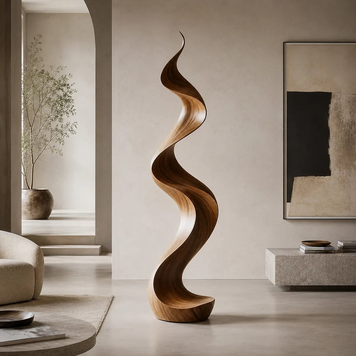 Handcrafted Solid Wood Wave Sculpture – Modern Organic Floor Art for Living Room & Entryway TT006-6662