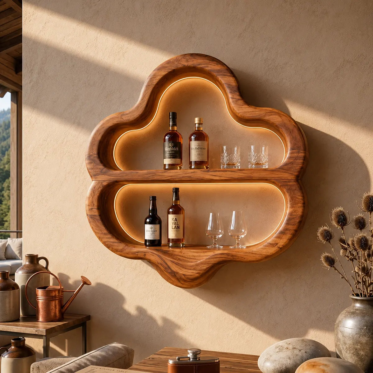 Sculptural Solid Wood Wall Wine Holder for Home Bars & Wine Lovers TT006-5261