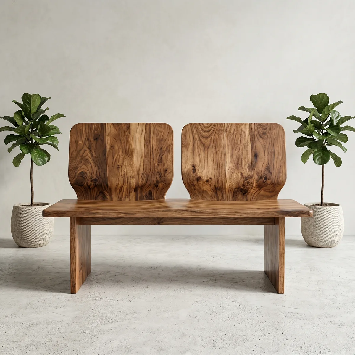 Solid Wood Double Back Dining Bench with Sculptural Artisan Design