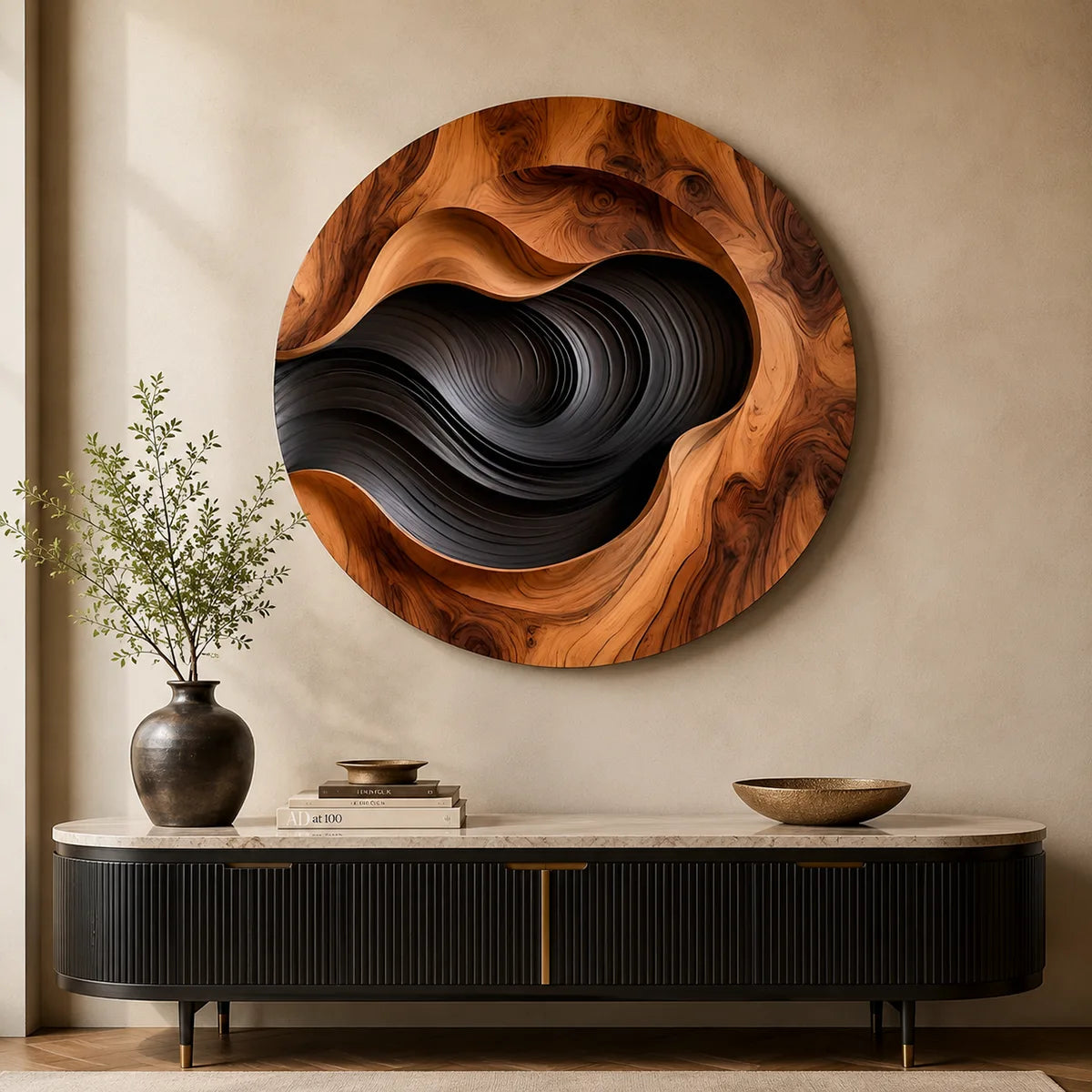 Abstract Wood Grain Wall Art | Large Round Modern Wooden Wall Decor TT006-9327
