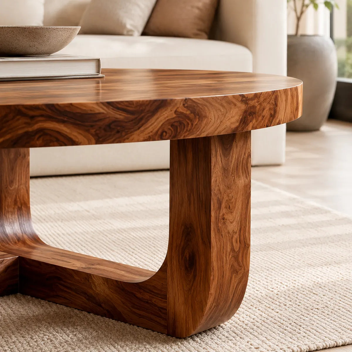 Round Wood Coffee Table, Sculptural Center Table, Organic Modern Living Room Furniture TT006-1637