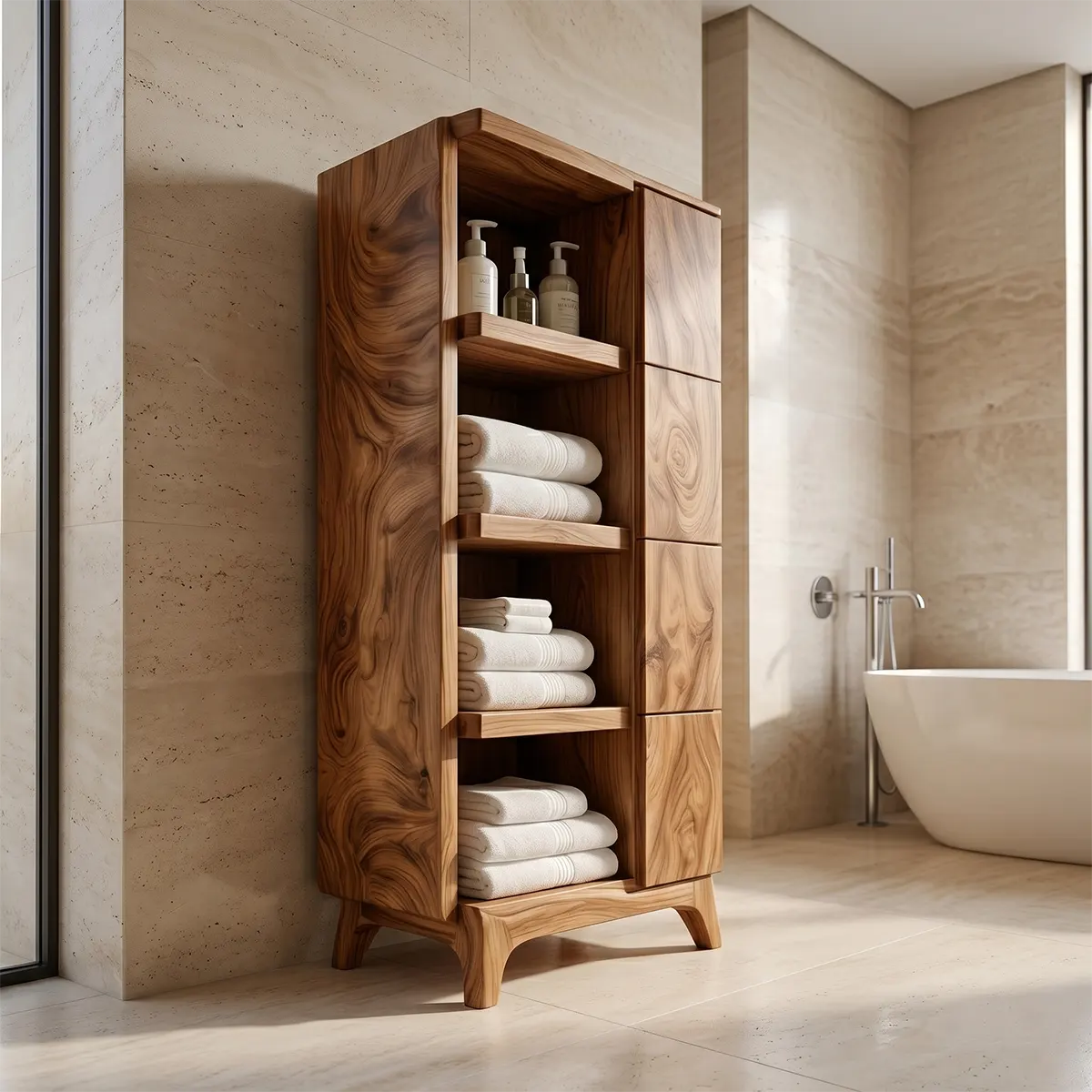 Handcrafted Solid Wood Bathroom Storage Cabinet