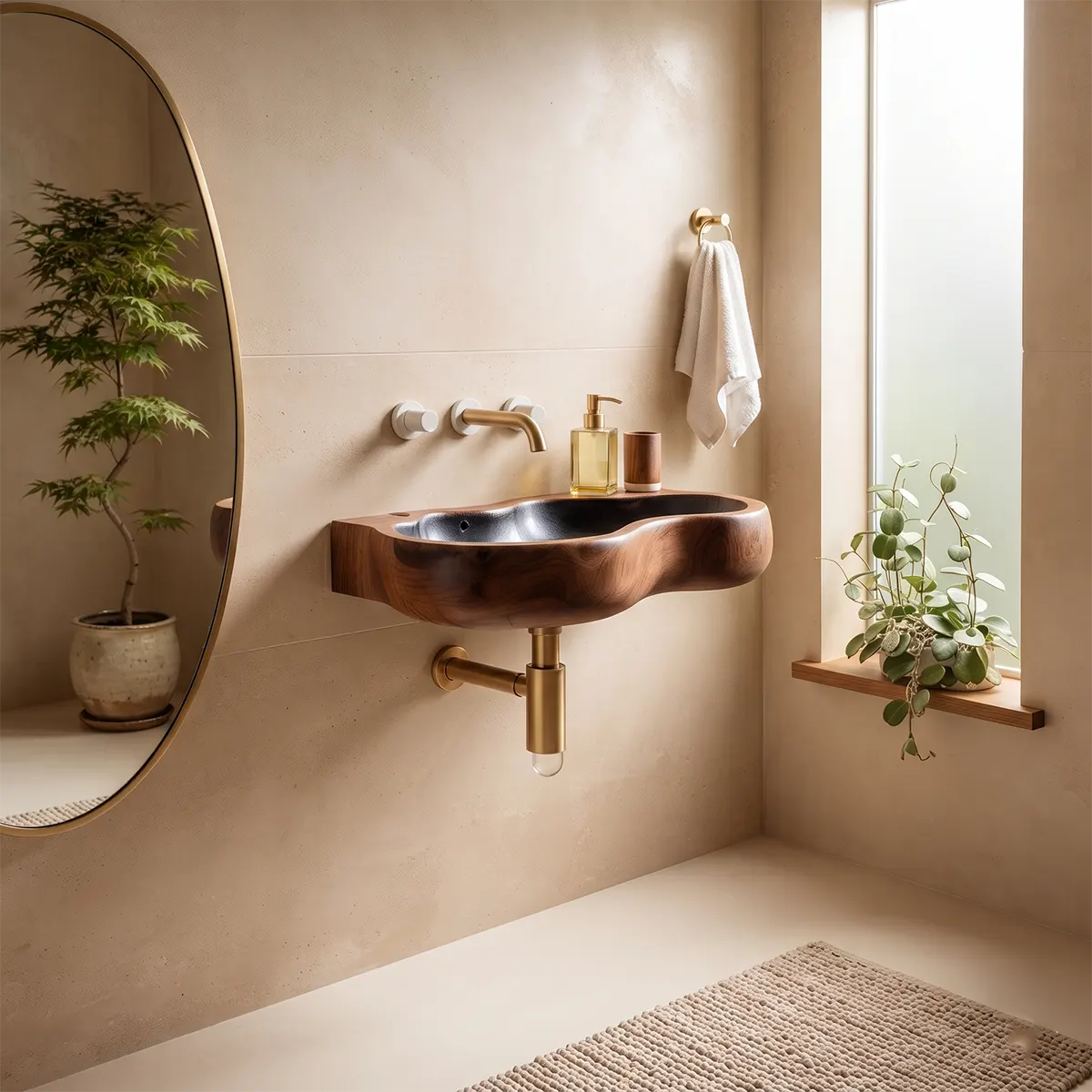 Sculptural Wall Mounted Bathroom Sink | Organic Floating Basin with Curved Edge TT006-2YVT6CP