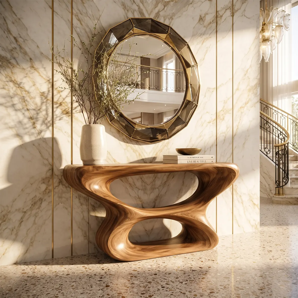 Modern Sculptural Console Table – Organic Contemporary Entryway Table TT006-4991