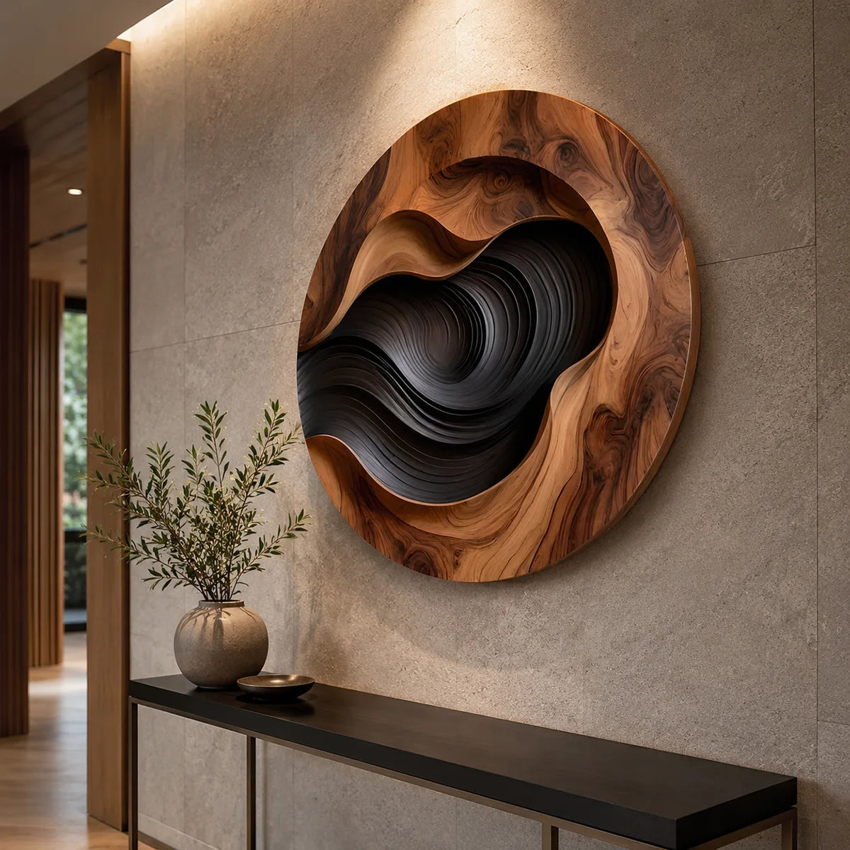 Abstract Wood Grain Wall Art | Large Round Modern Wooden Wall Decor TT006-9327