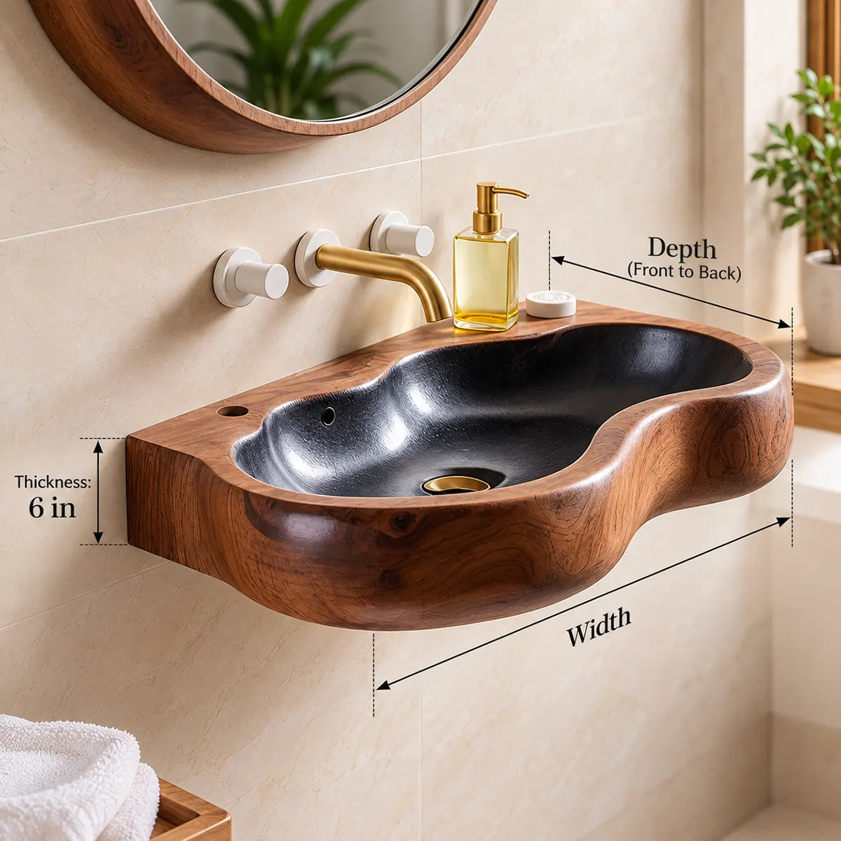 Sculptural Wall Mounted Bathroom Sink | Organic Floating Basin with Curved Edge TT006-2YVT6CP
