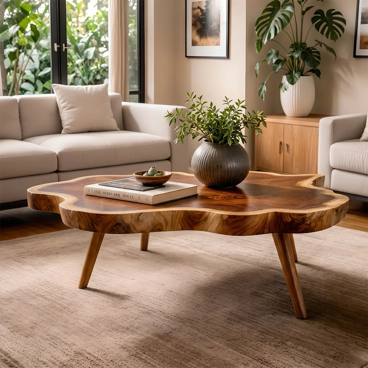 Live Edge Solid Wood Coffee Table | Organic Freeform Hardwood Cocktail Table TT006-8973