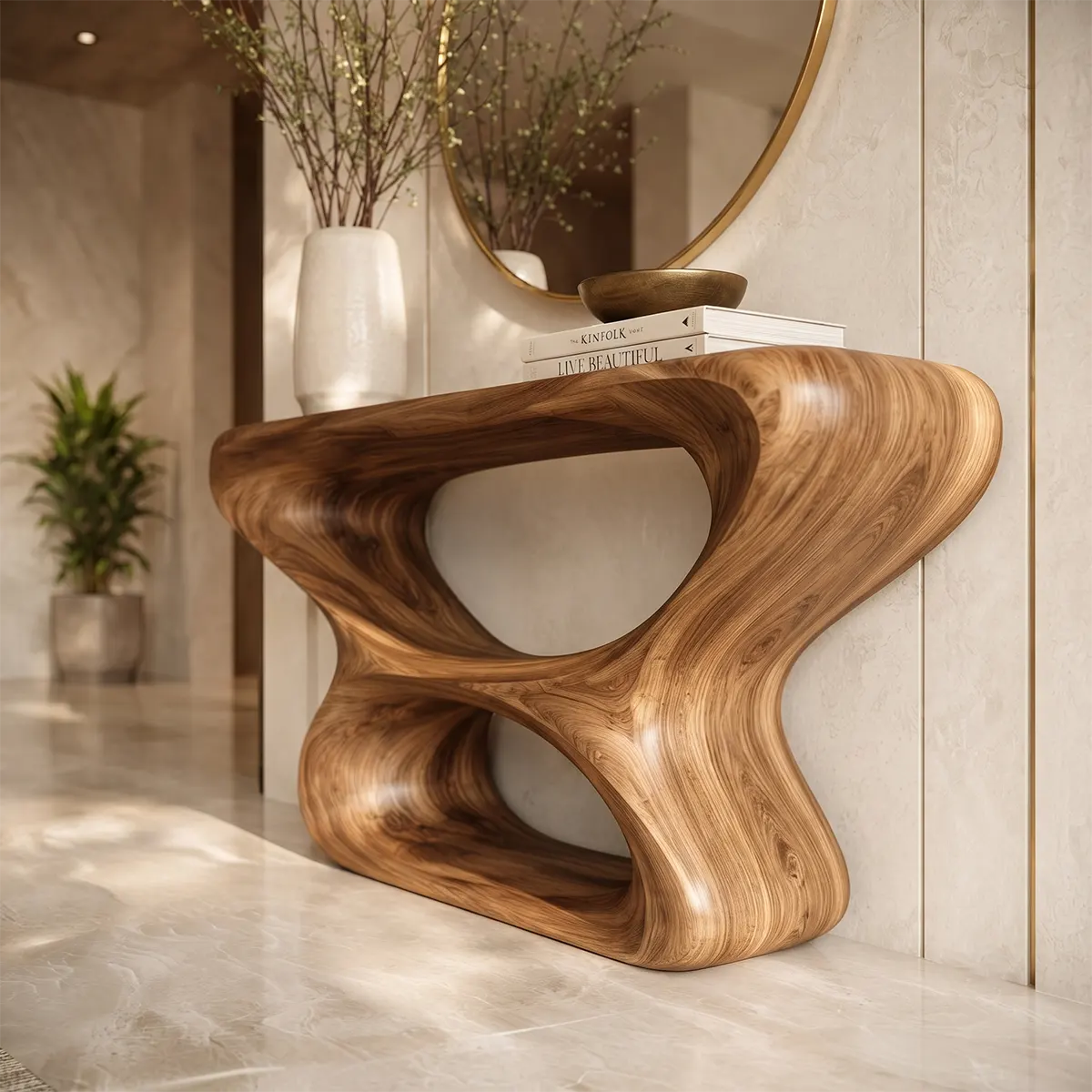 Modern Sculptural Console Table – Organic Contemporary Entryway Table TT006-4991