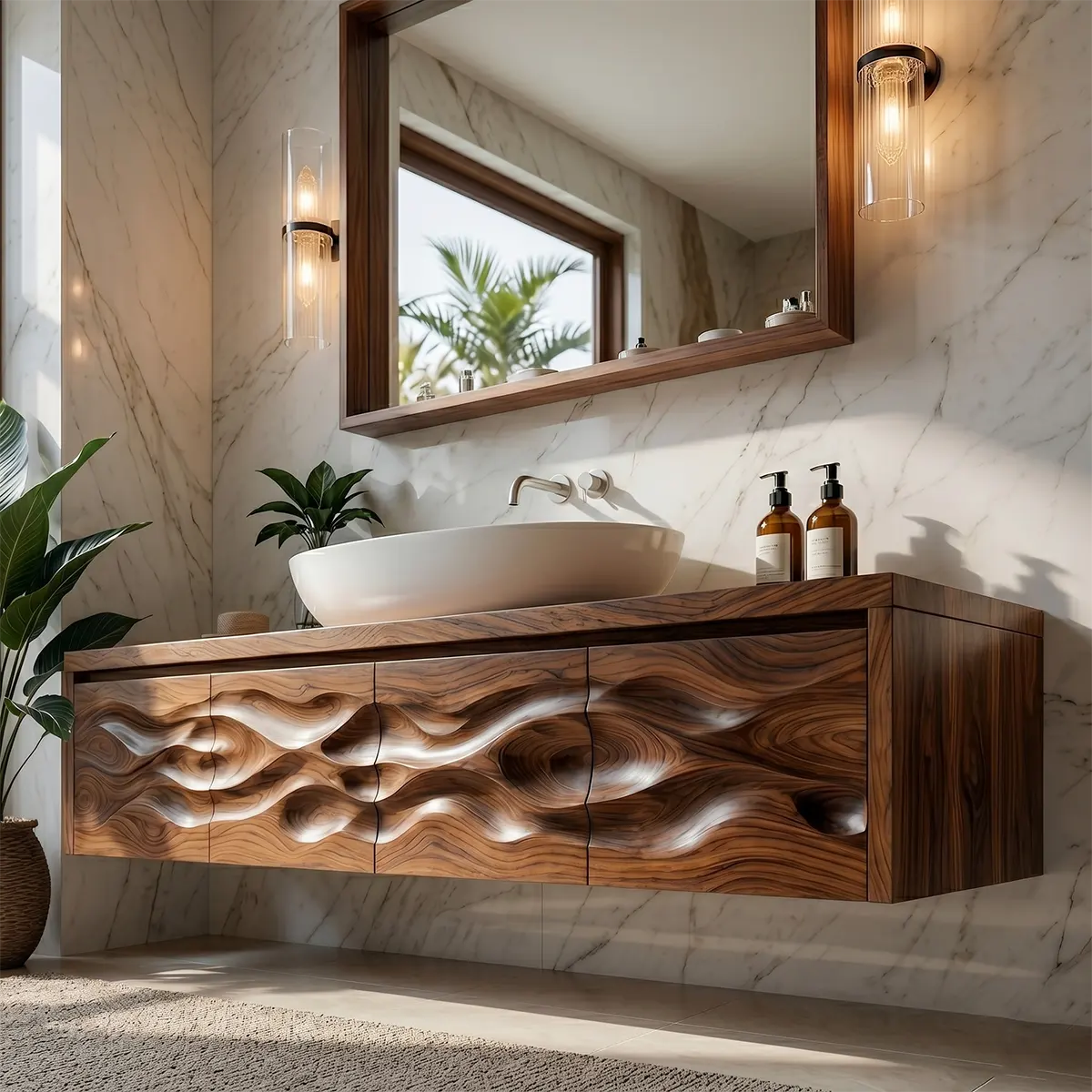 Organic Wave Carved Floating Bathroom Vanity Cabinet TT006-1798