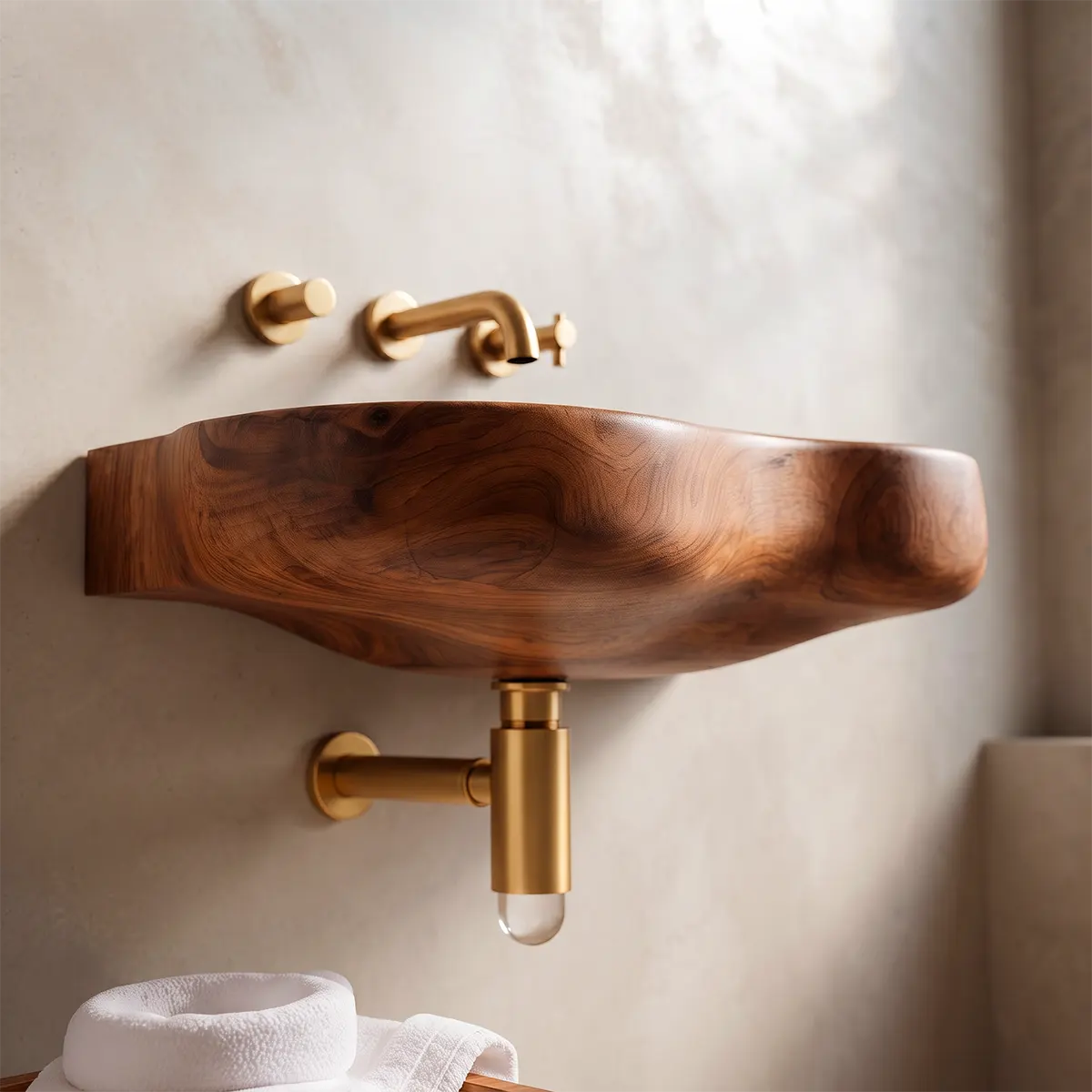 Sculptural Wall Mounted Bathroom Sink | Organic Floating Basin with Curved Edge TT006-2YVT6CP