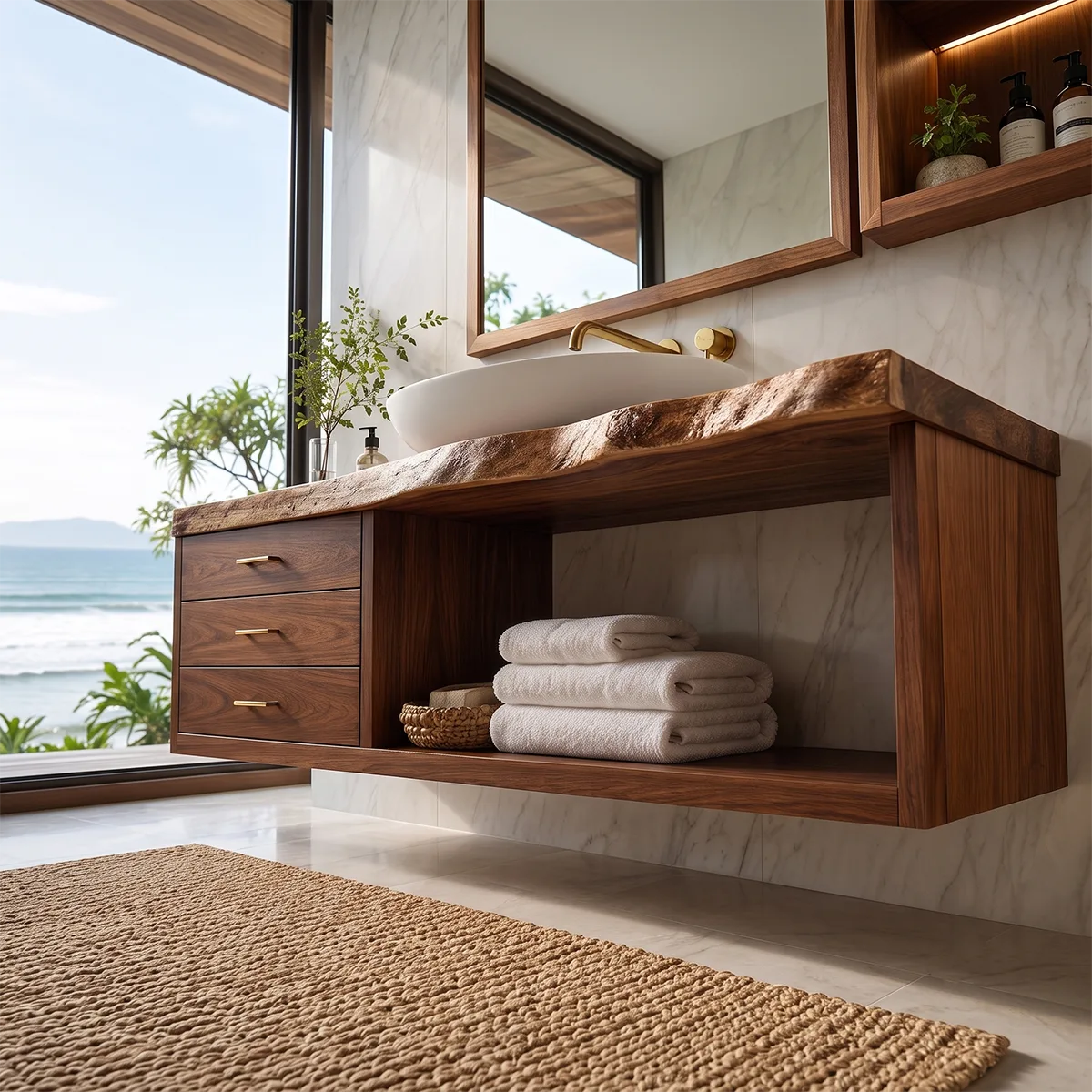 Modern Bathroom Vanity with 3 Drawers & Open Shelf | Freestanding Bathroom Cabinet TT006-3YAD4ZW