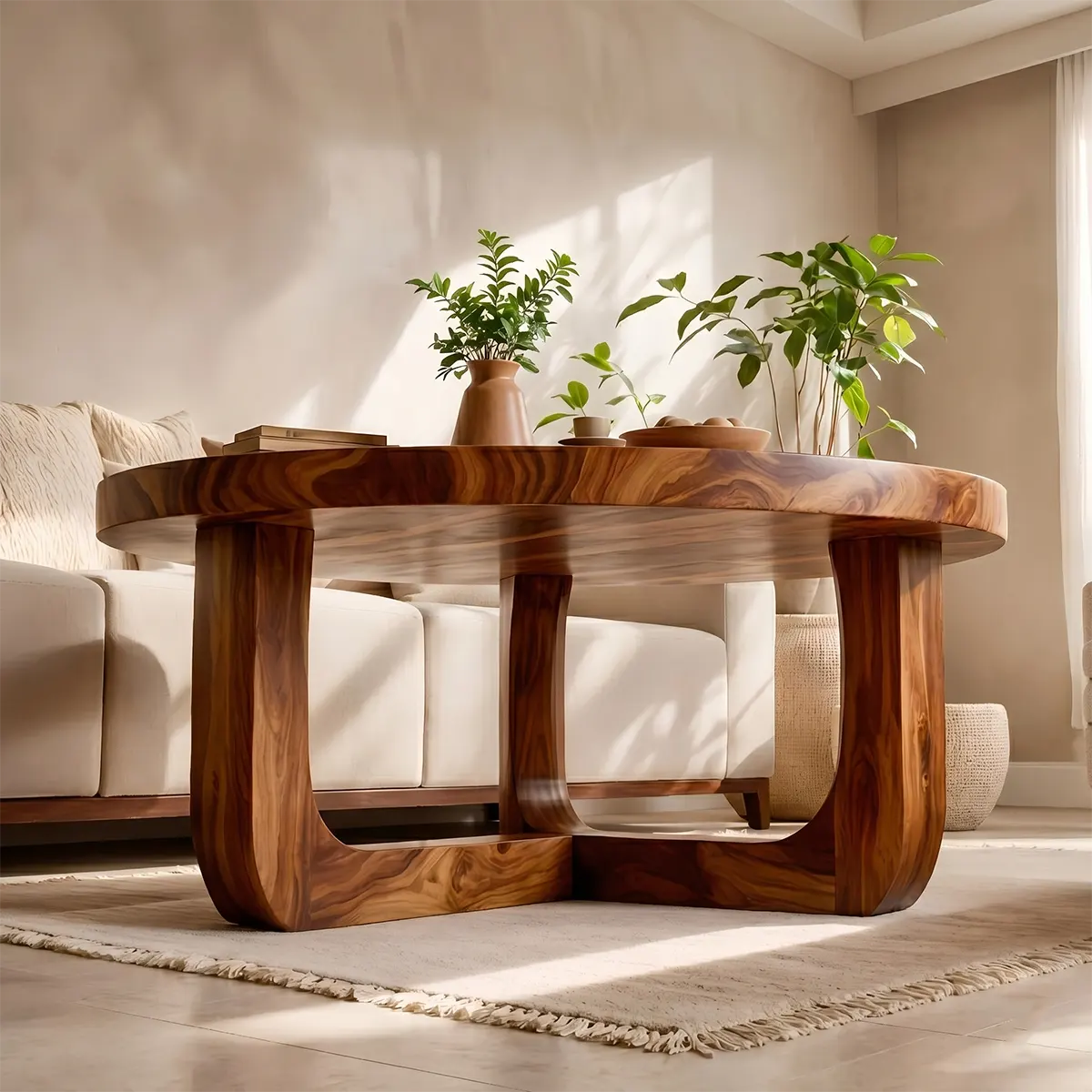 Round Wood Coffee Table, Sculptural Center Table, Organic Modern Living Room Furniture TT006-1637
