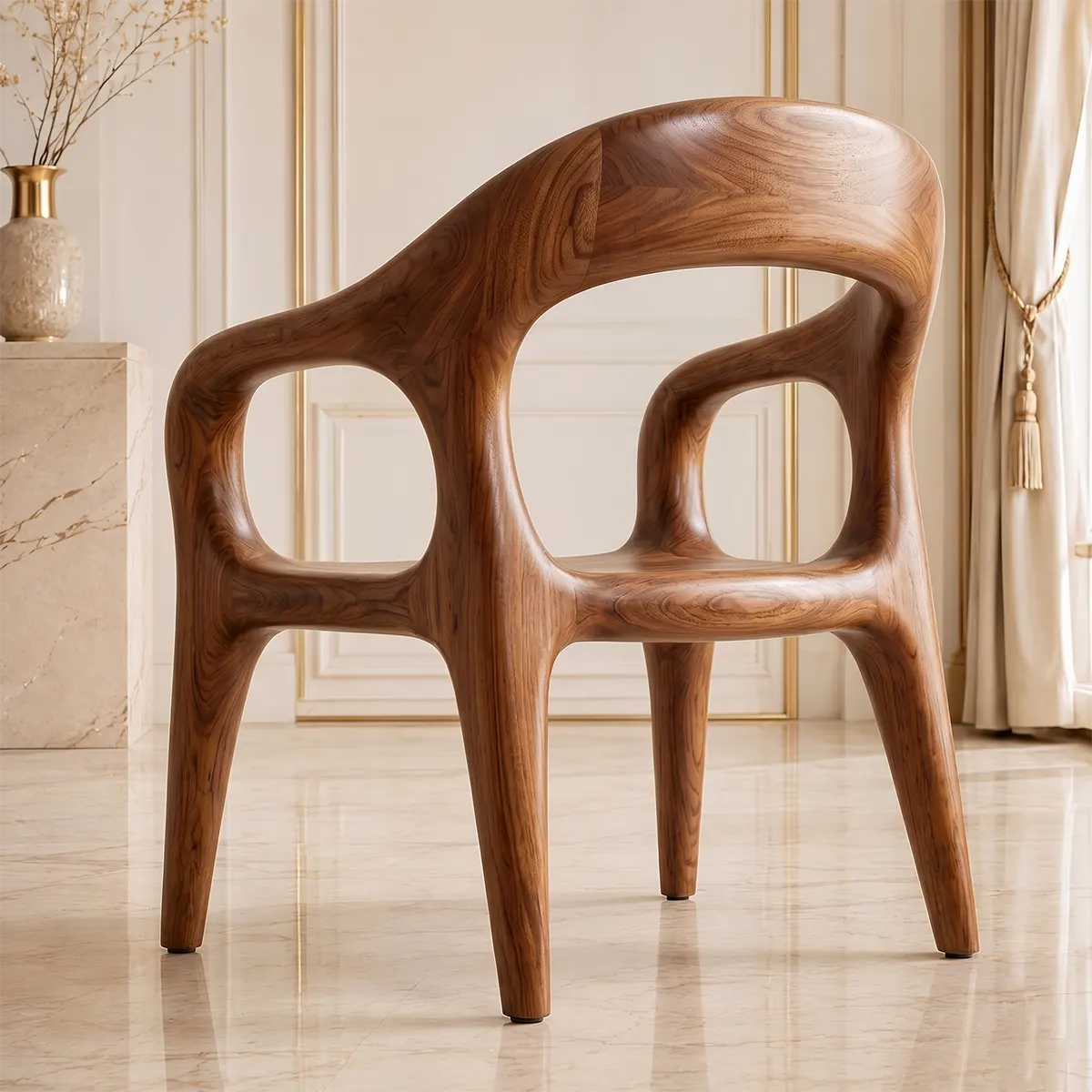 Handcrafted Organic Wood Chair with Sculptural Curved Frame TT006-2074