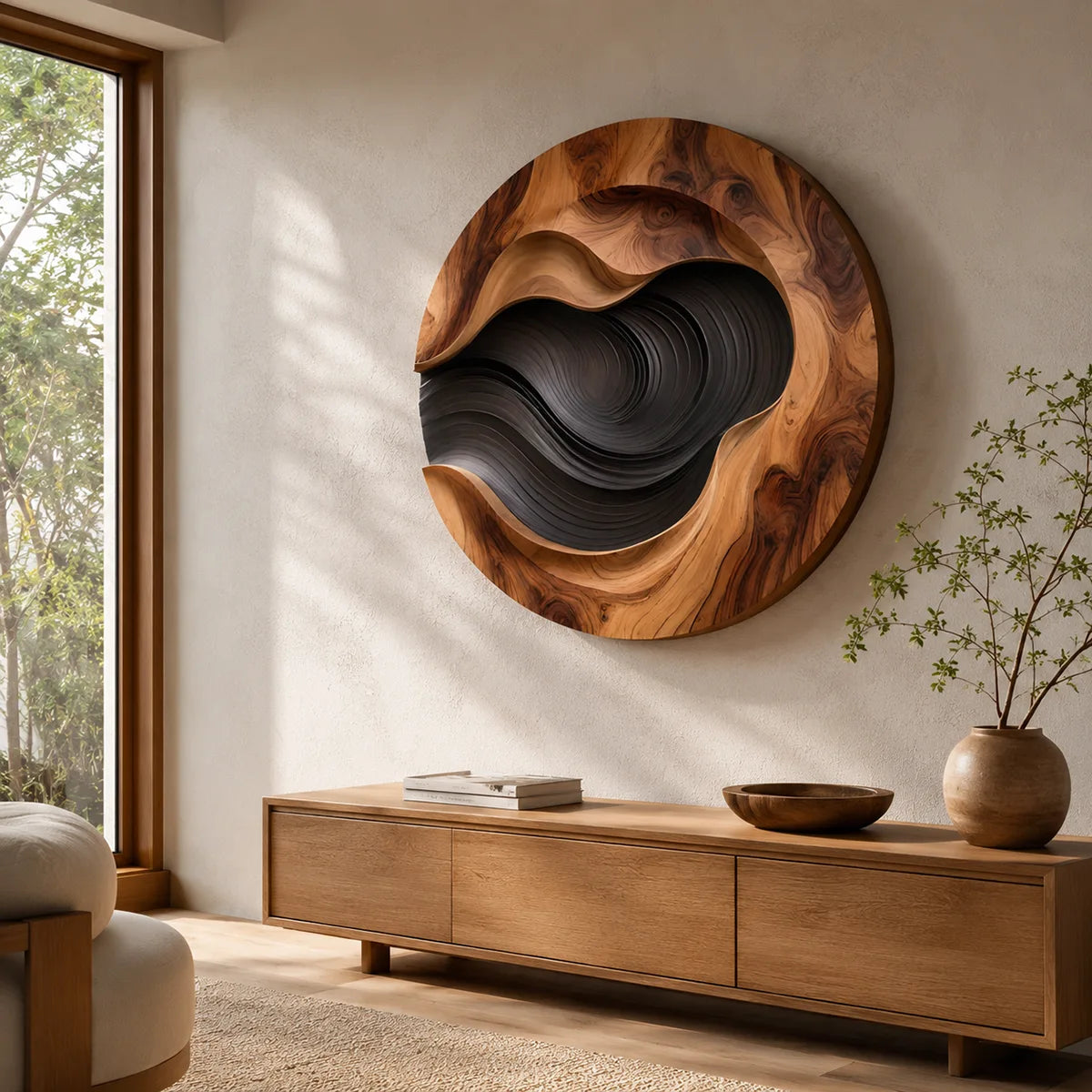 Abstract Wood Grain Wall Art | Large Round Modern Wooden Wall Decor TT006-9327