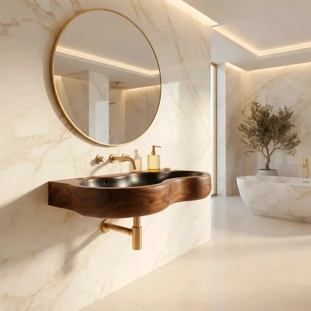 Sculptural Wall Mounted Bathroom Sink | Organic Floating Basin with Curved Edge TT006-2YVT6CP