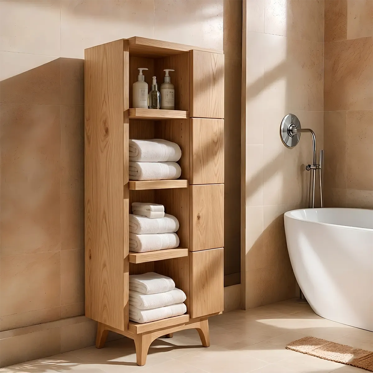 Handcrafted Solid Wood Bathroom Storage Cabinet