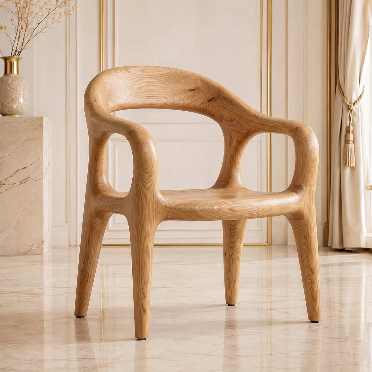 Handcrafted Organic Wood Chair with Sculptural Curved Frame TT006-2074