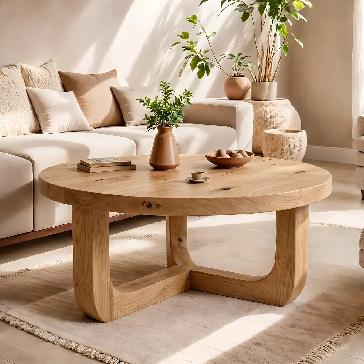 Round Wood Coffee Table, Sculptural Center Table, Organic Modern Living Room Furniture TT006-1637