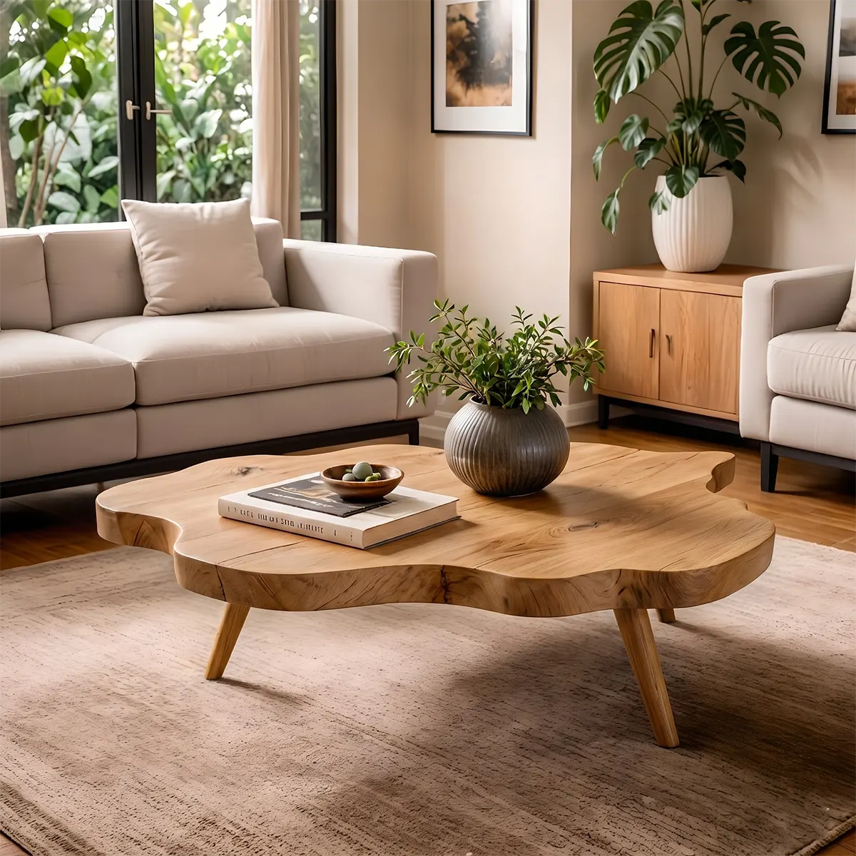 Live Edge Solid Wood Coffee Table | Organic Freeform Hardwood Cocktail Table TT006-8973