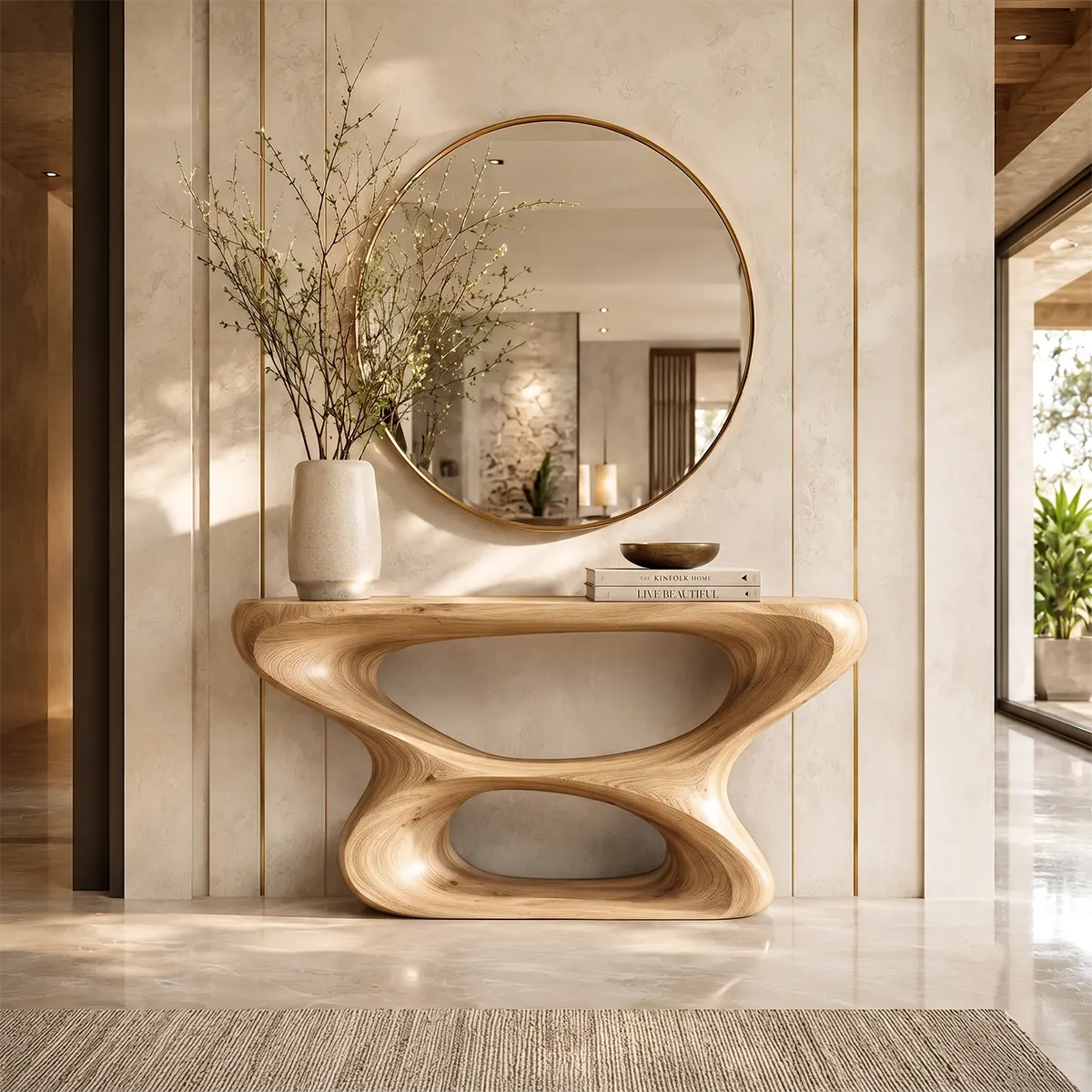 Modern Sculptural Console Table – Organic Contemporary Entryway Table TT006-4991