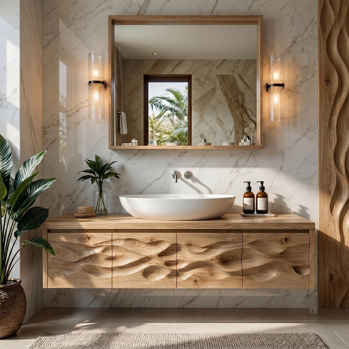 Organic Wave Carved Floating Bathroom Vanity Cabinet TT006-1798