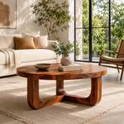 Round Wood Coffee Table, Sculptural Center Table, Organic Modern Living Room Furniture TT006-1637
