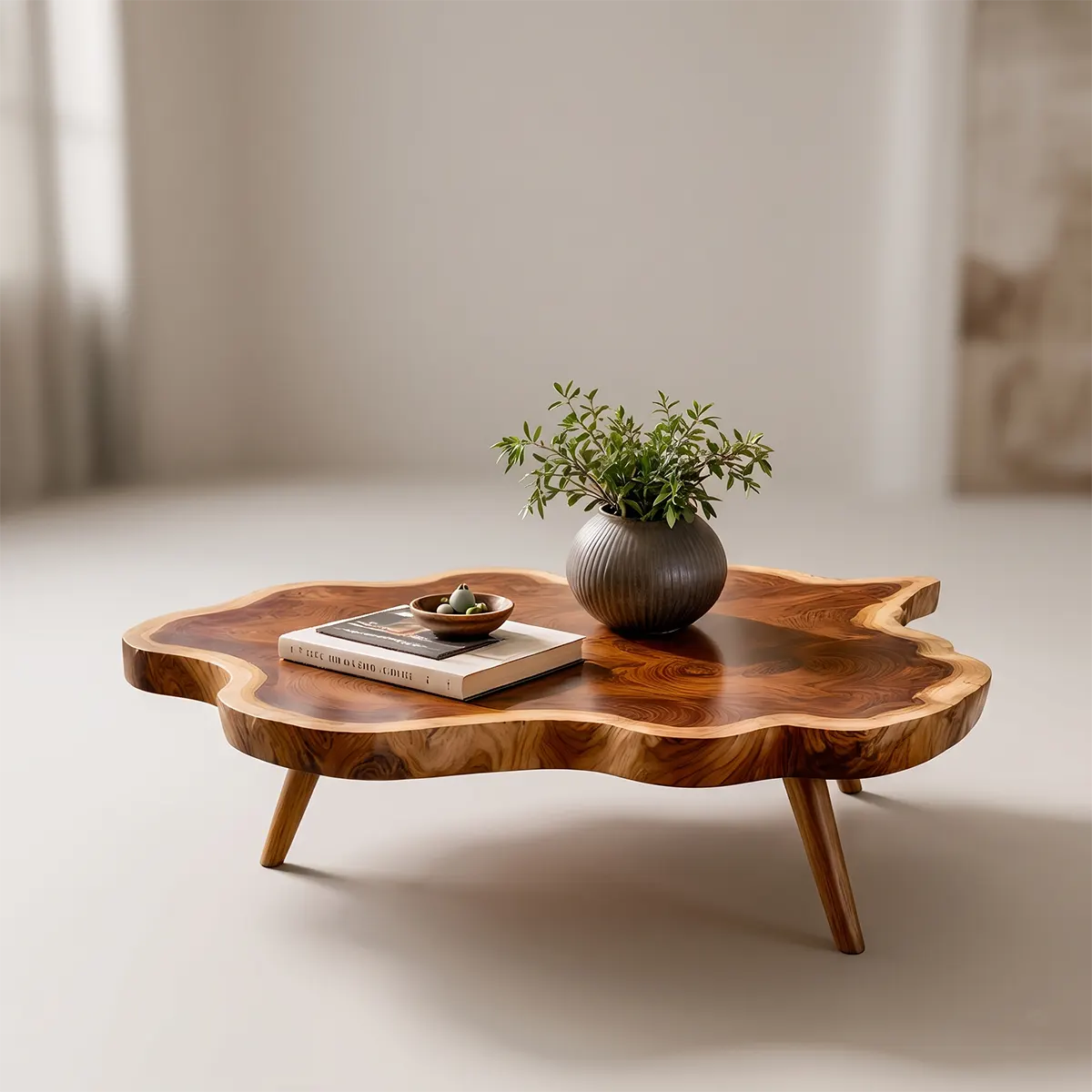 Live Edge Solid Wood Coffee Table | Organic Freeform Hardwood Cocktail Table TT006-8973
