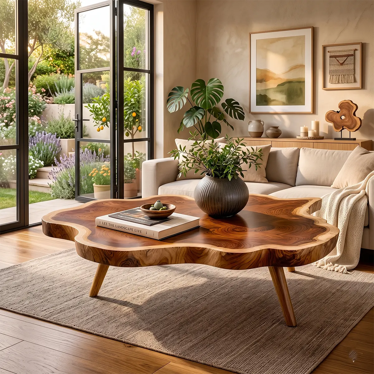 Live Edge Solid Wood Coffee Table | Organic Freeform Hardwood Cocktail Table TT006-8973