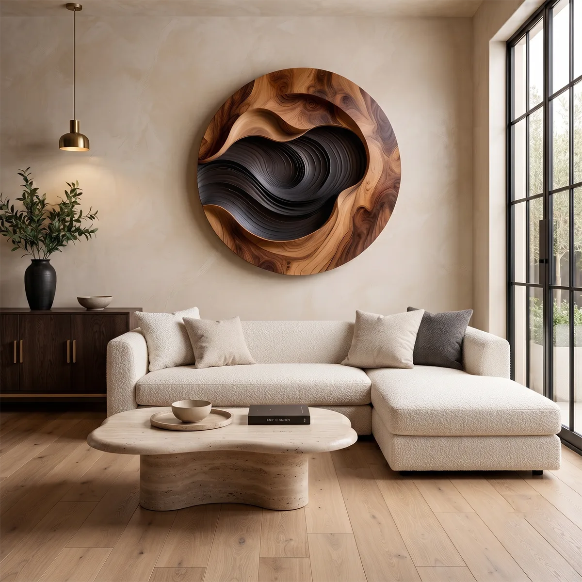 Abstract Wood Grain Wall Art | Large Round Modern Wooden Wall Decor TT006-9327